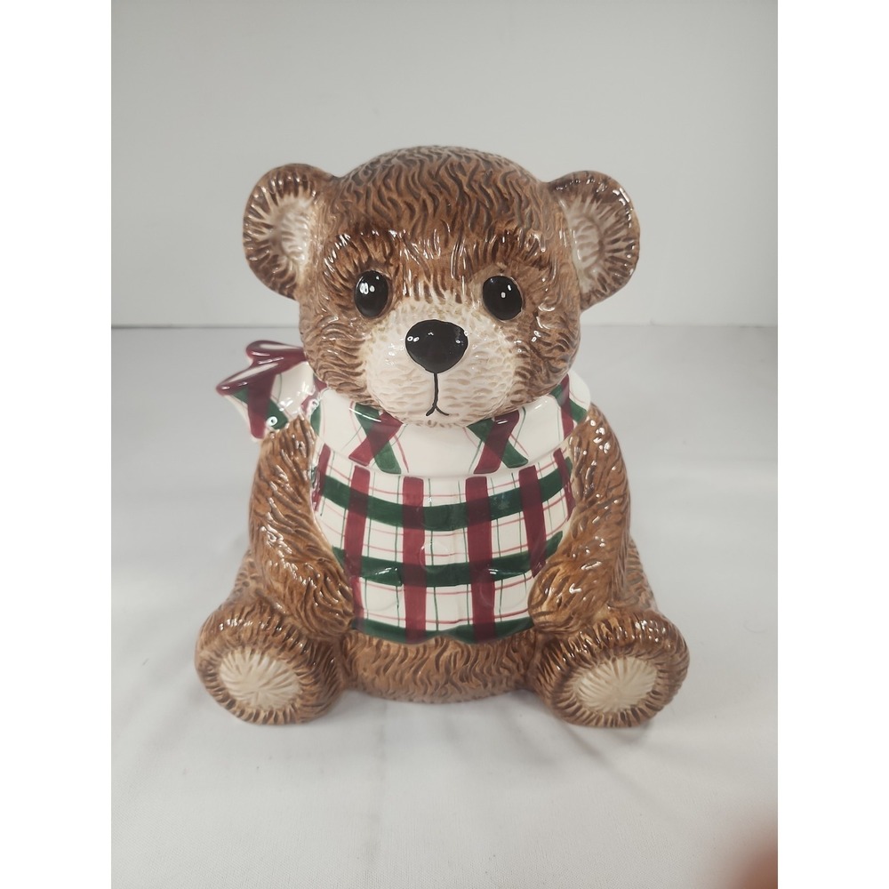 Vintage Holiday Workshop Teddy Bear Cookie Jar